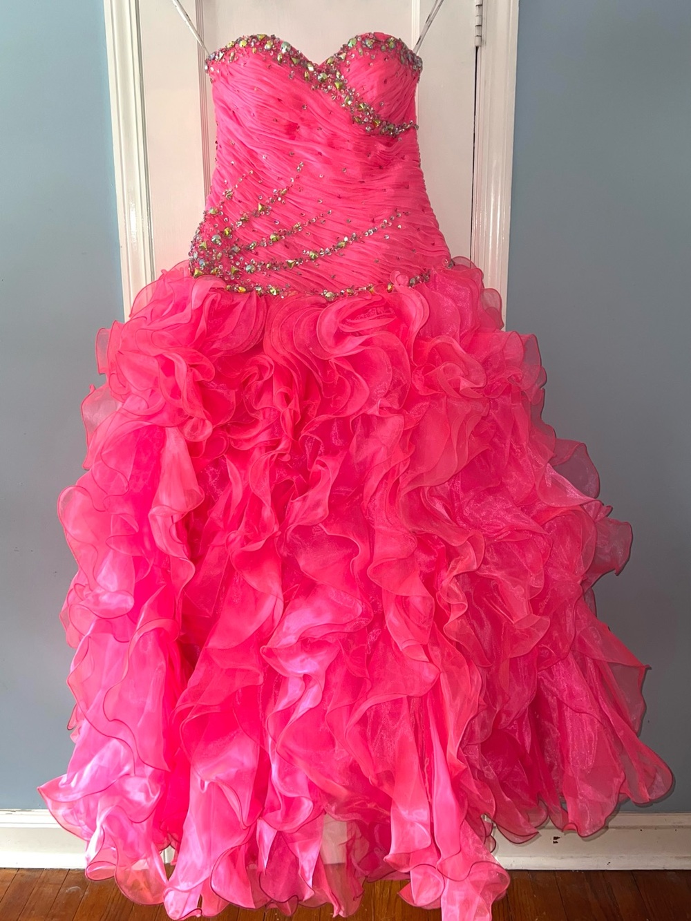 Tiffany Designs Hot Pink Strapless Ruffled Ball Gown